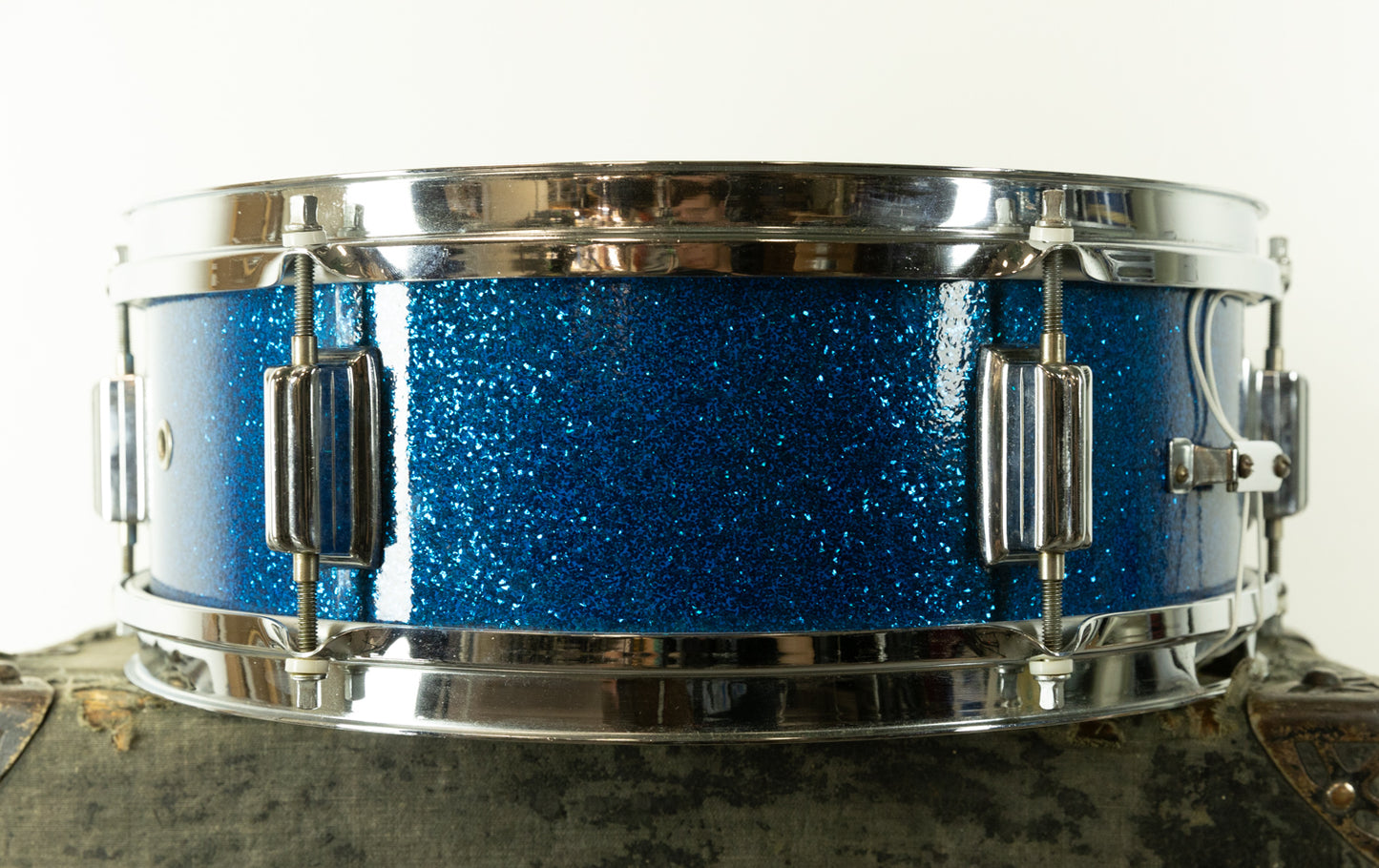 1960s Rogers 5x14 Luxor Blue Sparkle Pearl Snare Drum