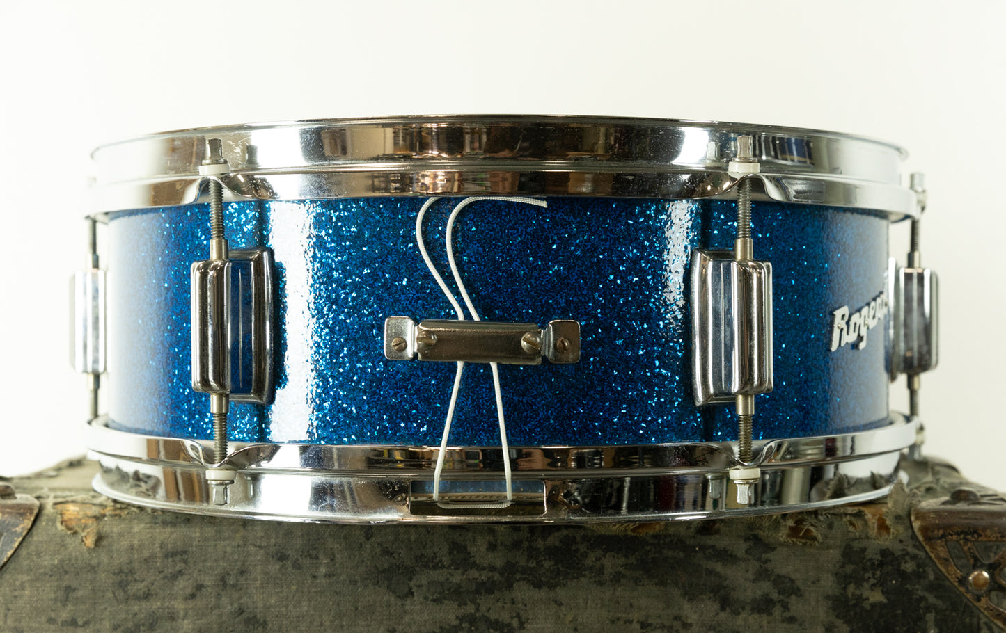 1960s Rogers 5x14 Luxor Blue Sparkle Pearl Snare Drum