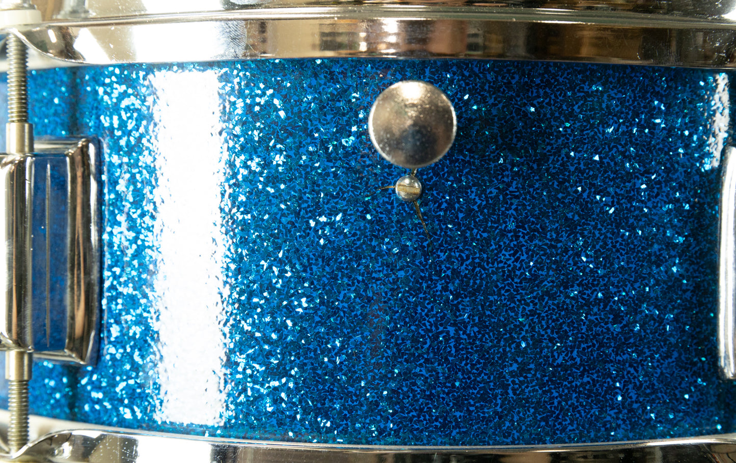 1960s Rogers 5x14 Luxor Blue Sparkle Pearl Snare Drum