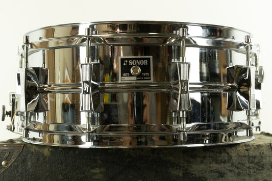 1970s Sonor D565 75th Anniversary 5.75x14 "Ferromanganese" Steel Snare Drum