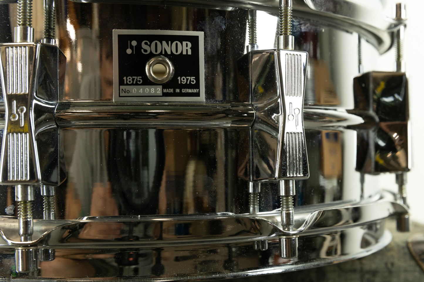 1970s Sonor D565 75th Anniversary 5.75x14 "Ferromanganese" Steel Snare Drum