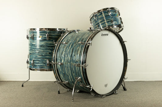 1970s Ludwig Bowling Ball Blue Oyster 14x24 8x12 and 16x16 Drum Set