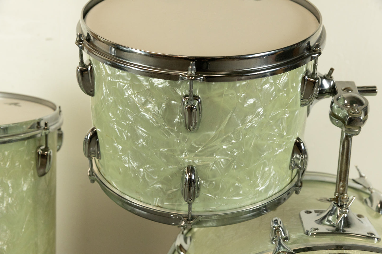 1970s Slingerland White Marine Pearl 14x22 9x13 and 16x16 Drum Set