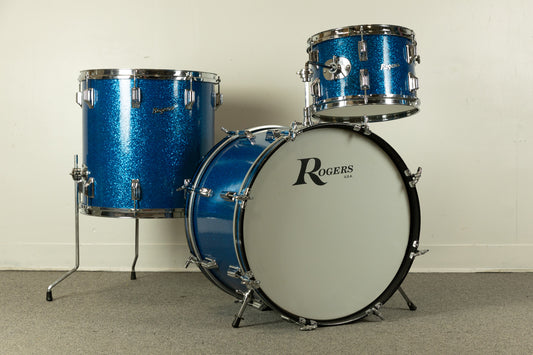 1970s Rogers Sparkling Blue Pearl 14x20 8x12 and 16x16 Drum Set