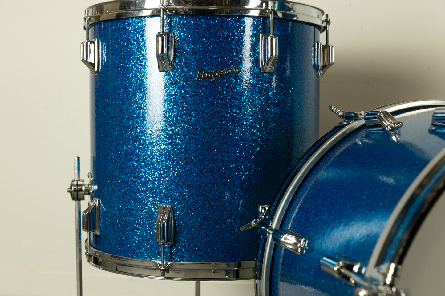 1970s Rogers Sparkling Blue Pearl 14x20 8x12 and 16x16 Drum Set