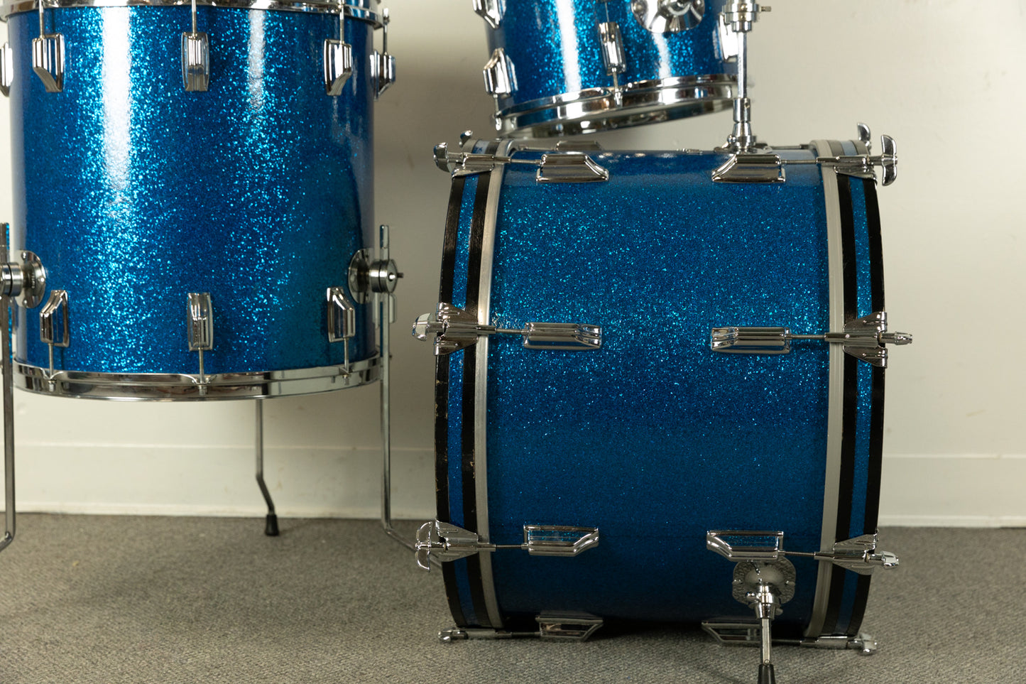 1970s Rogers Sparkling Blue Pearl 14x20 8x12 and 16x16 Drum Set