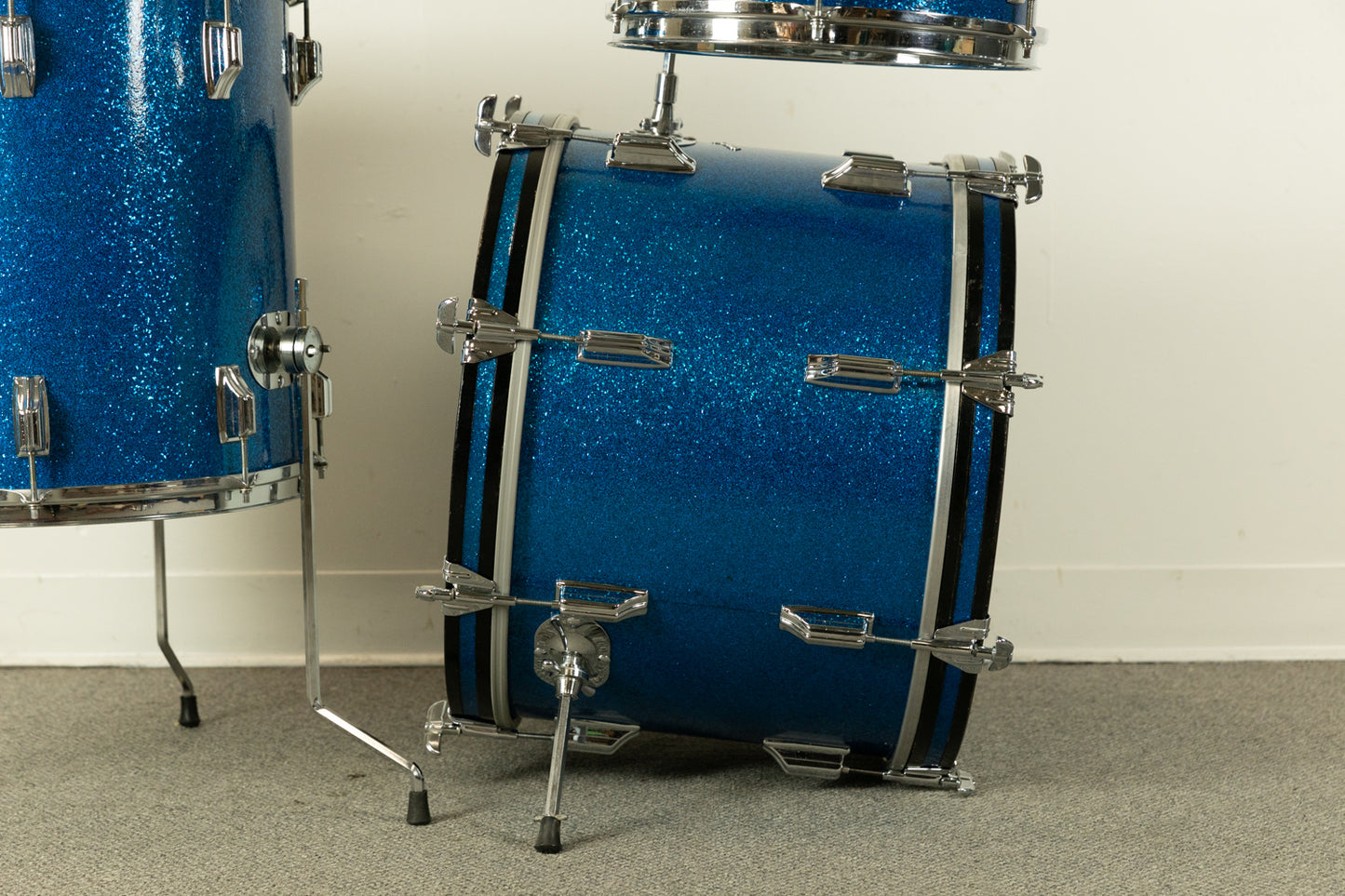 1970s Rogers Sparkling Blue Pearl 14x20 8x12 and 16x16 Drum Set