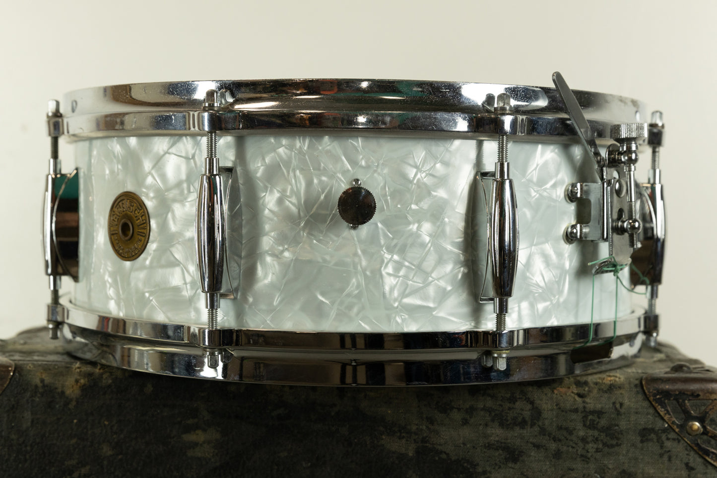 1960s Gretsch 5.5x14 Model 4103 White Marine Pearl Snare Drum