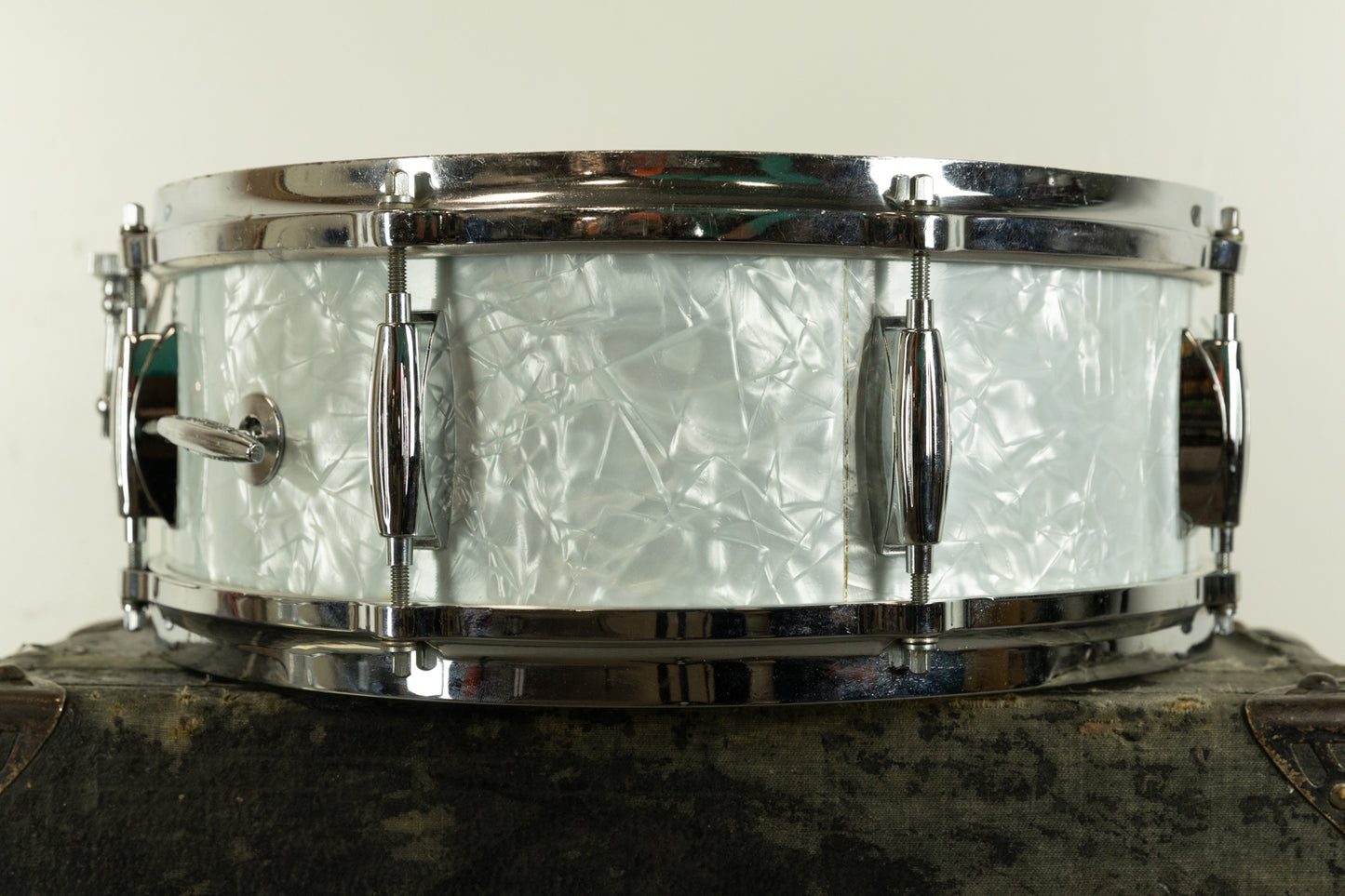 1960s Gretsch 5.5x14 Model 4103 White Marine Pearl Snare Drum