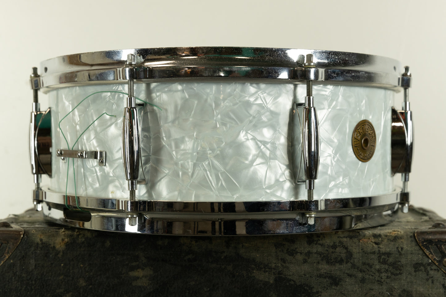 1960s Gretsch 5.5x14 Model 4103 White Marine Pearl Snare Drum