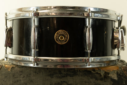 1960s Gretsch 5x14 Broadkaster Black Lacquer Snare Drum