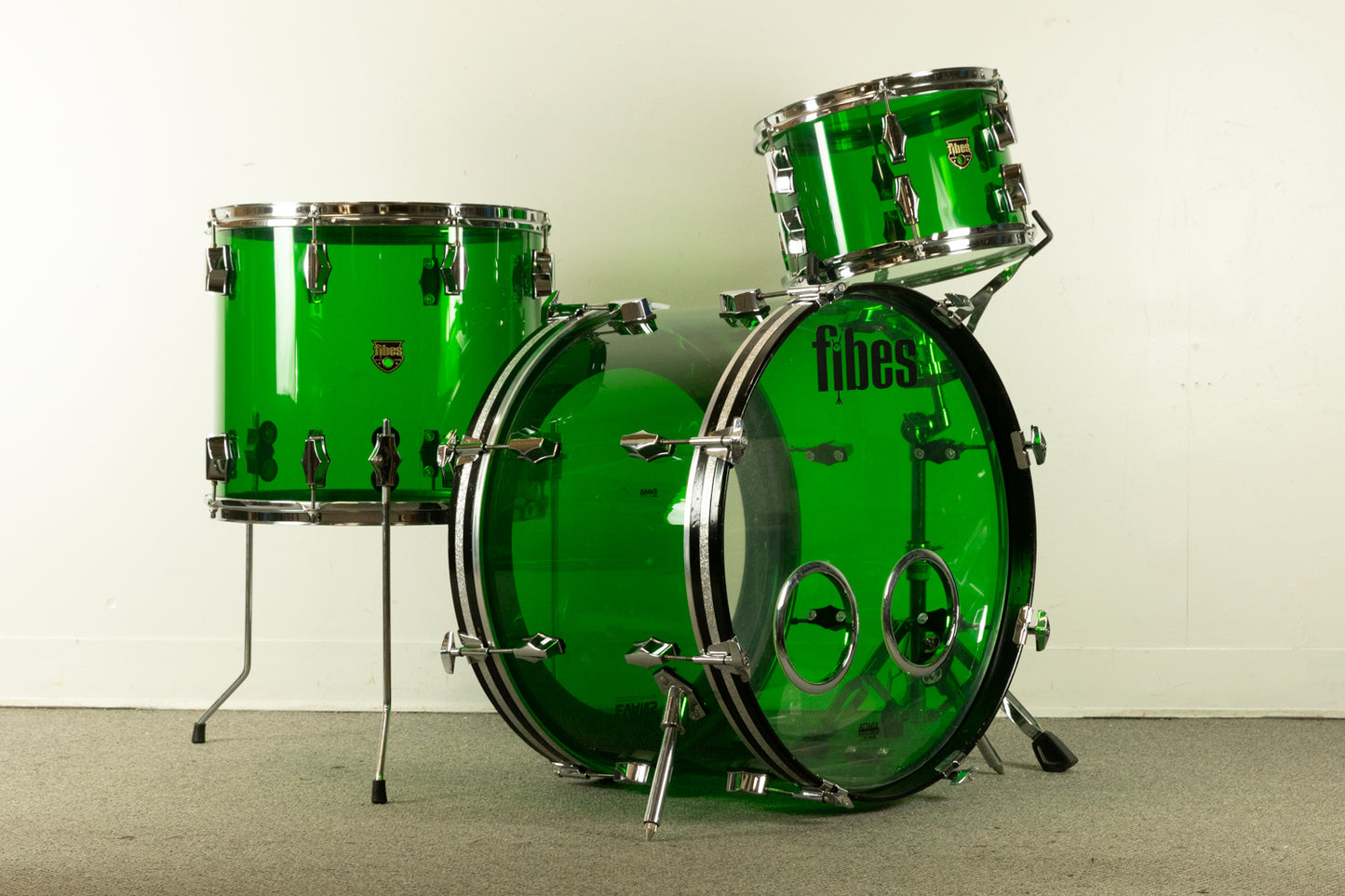 2000s Fibes Green Crystalite Drum Set