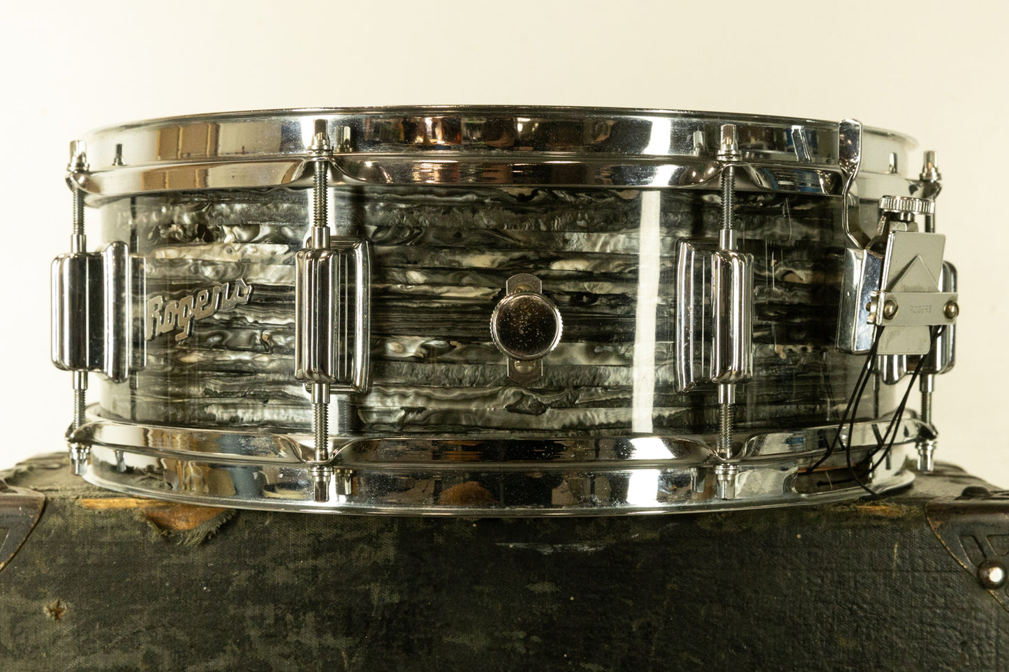 1970s Rogers 5x14 Black Strata Pearl Tower Snare Drum