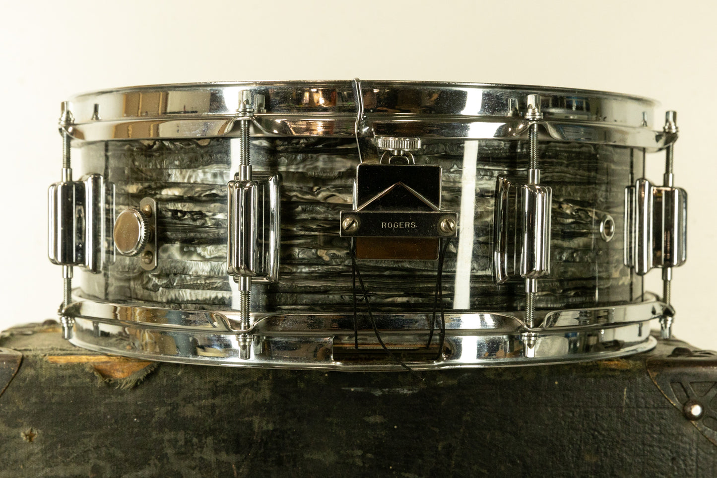 1970s Rogers 5x14 Black Strata Pearl Tower Snare Drum