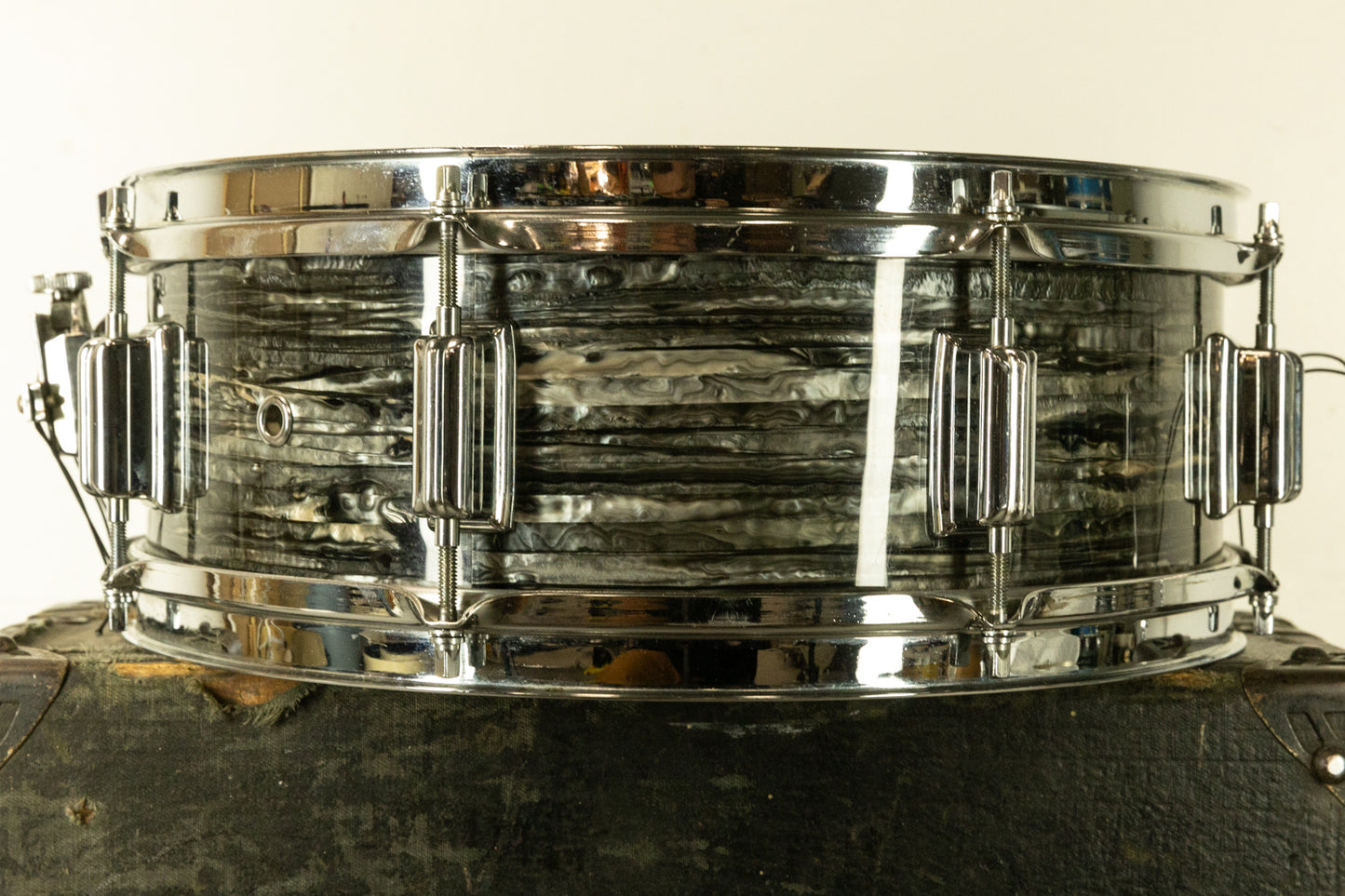 1970s Rogers 5x14 Black Strata Pearl Tower Snare Drum