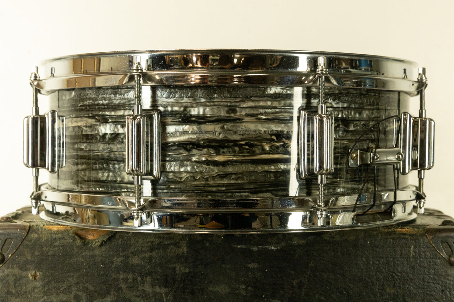 1970s Rogers 5x14 Black Strata Pearl Tower Snare Drum