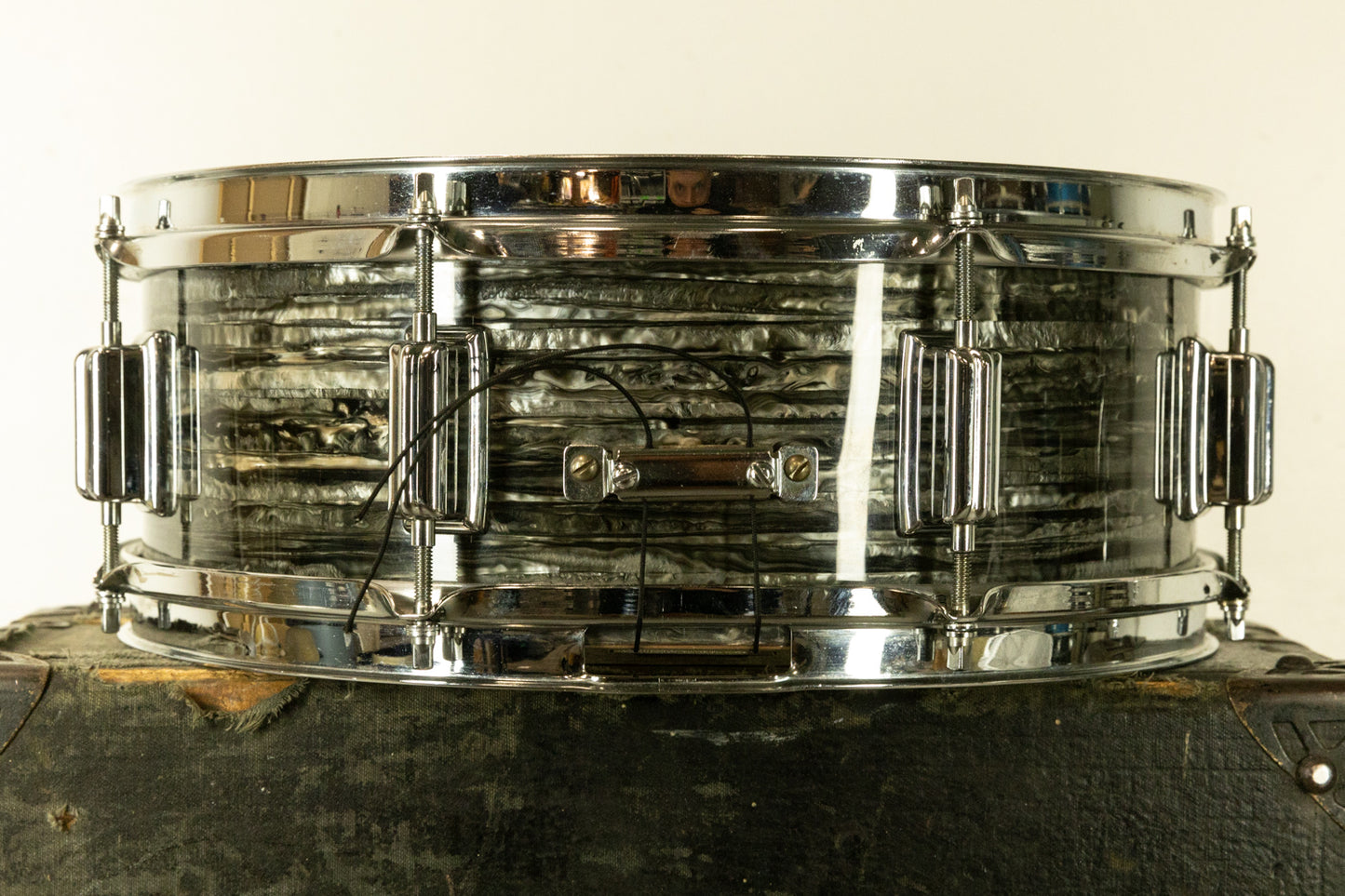 1970s Rogers 5x14 Black Strata Pearl Tower Snare Drum