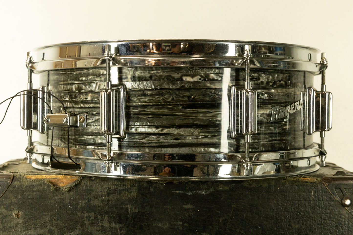 1970s Rogers 5x14 Black Strata Pearl Tower Snare Drum