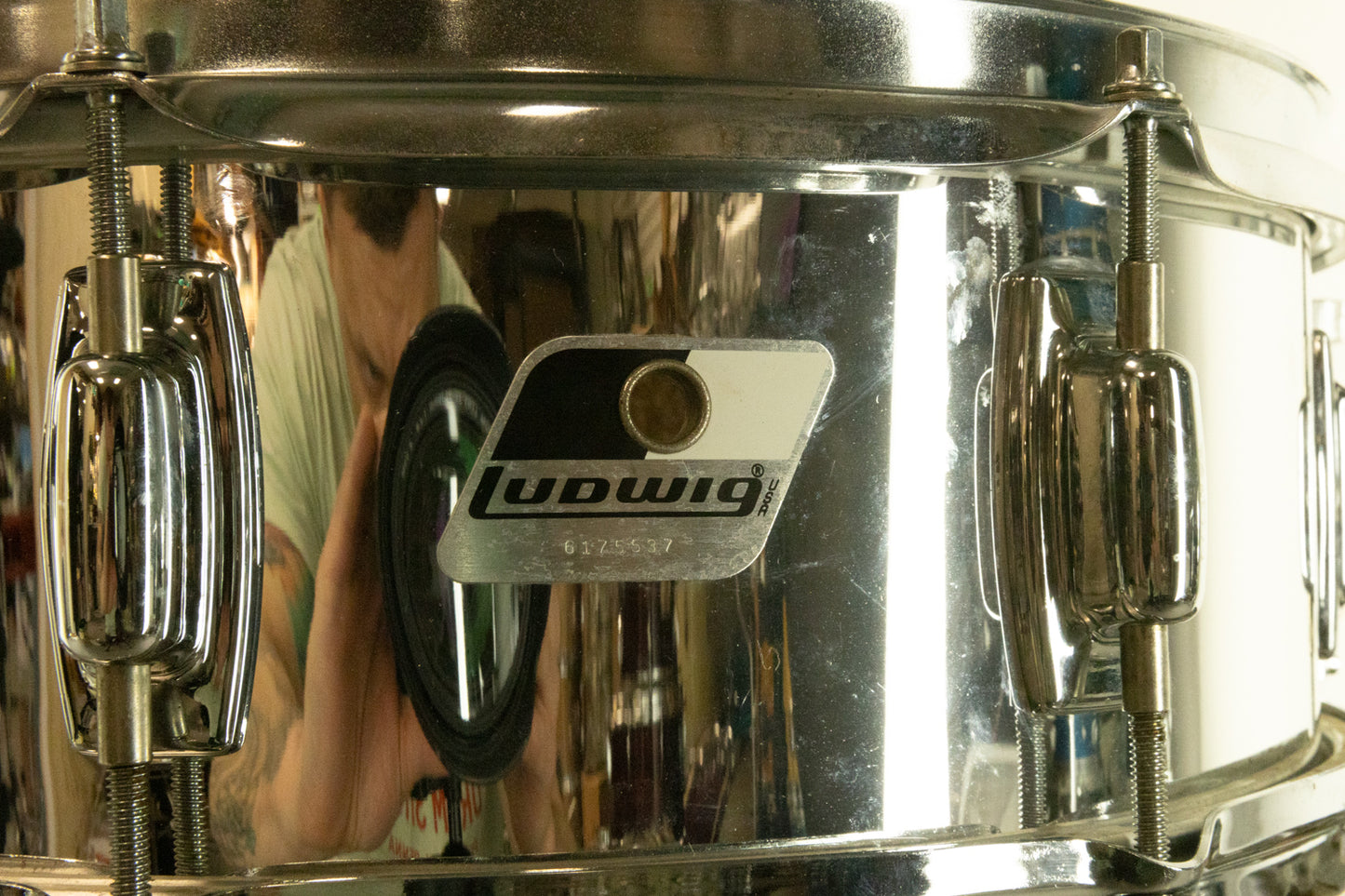 1980s Ludwig 5x14 "Rocker" Chrome Over Wood Snare Drum