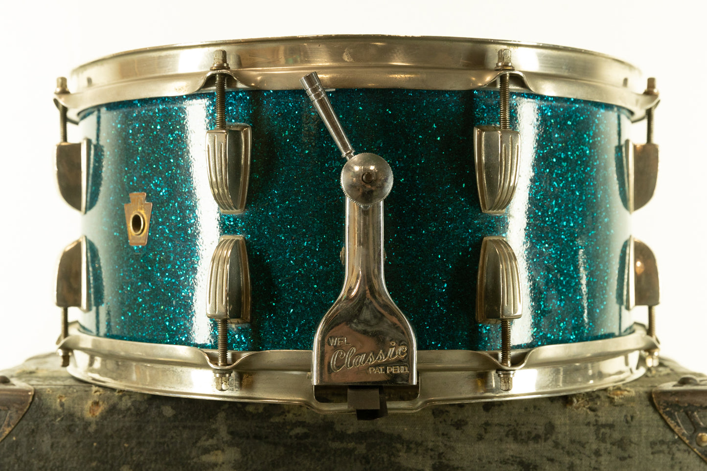 1950s WFL 6.5x14 Ray McKinley Aqua Sparkle Snare Drum