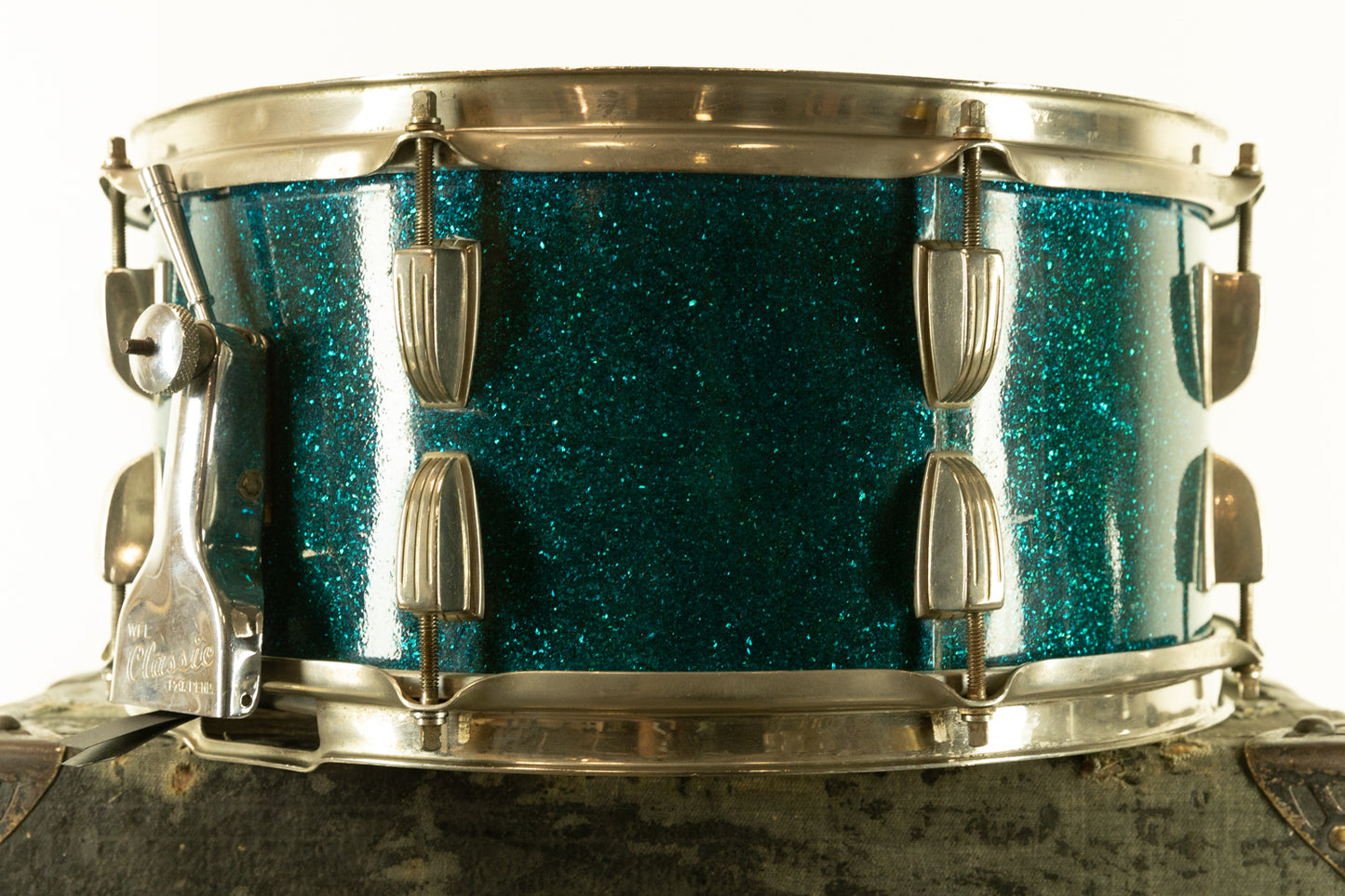 1950s WFL 6.5x14 Ray McKinley Aqua Sparkle Snare Drum