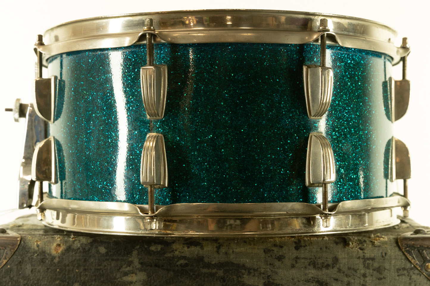 1950s WFL 6.5x14 Ray McKinley Aqua Sparkle Snare Drum