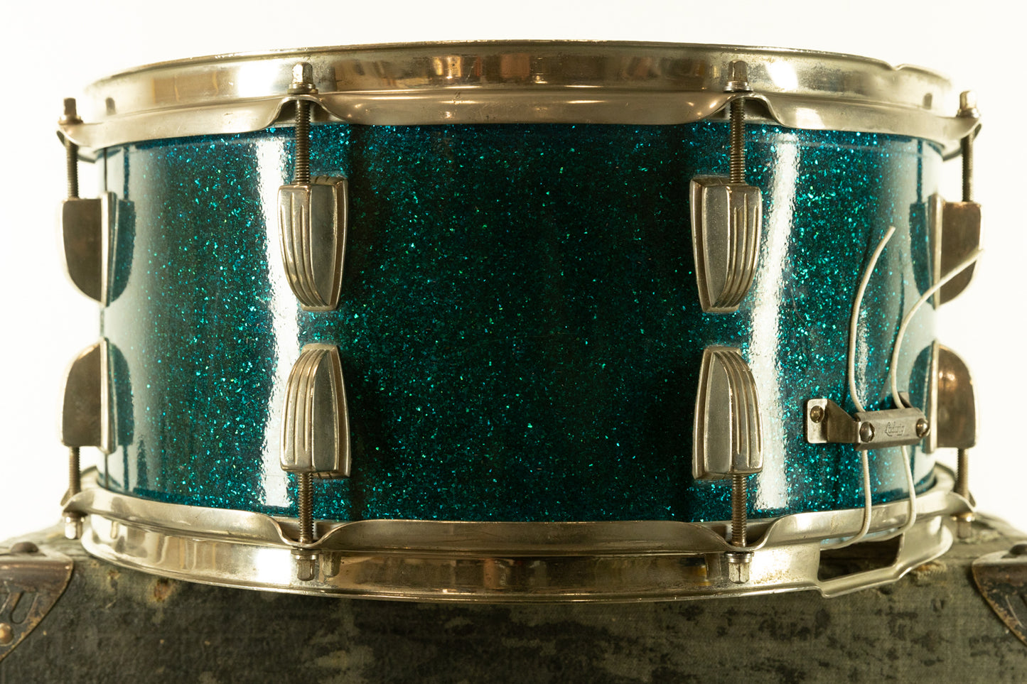 1950s WFL 6.5x14 Ray McKinley Aqua Sparkle Snare Drum