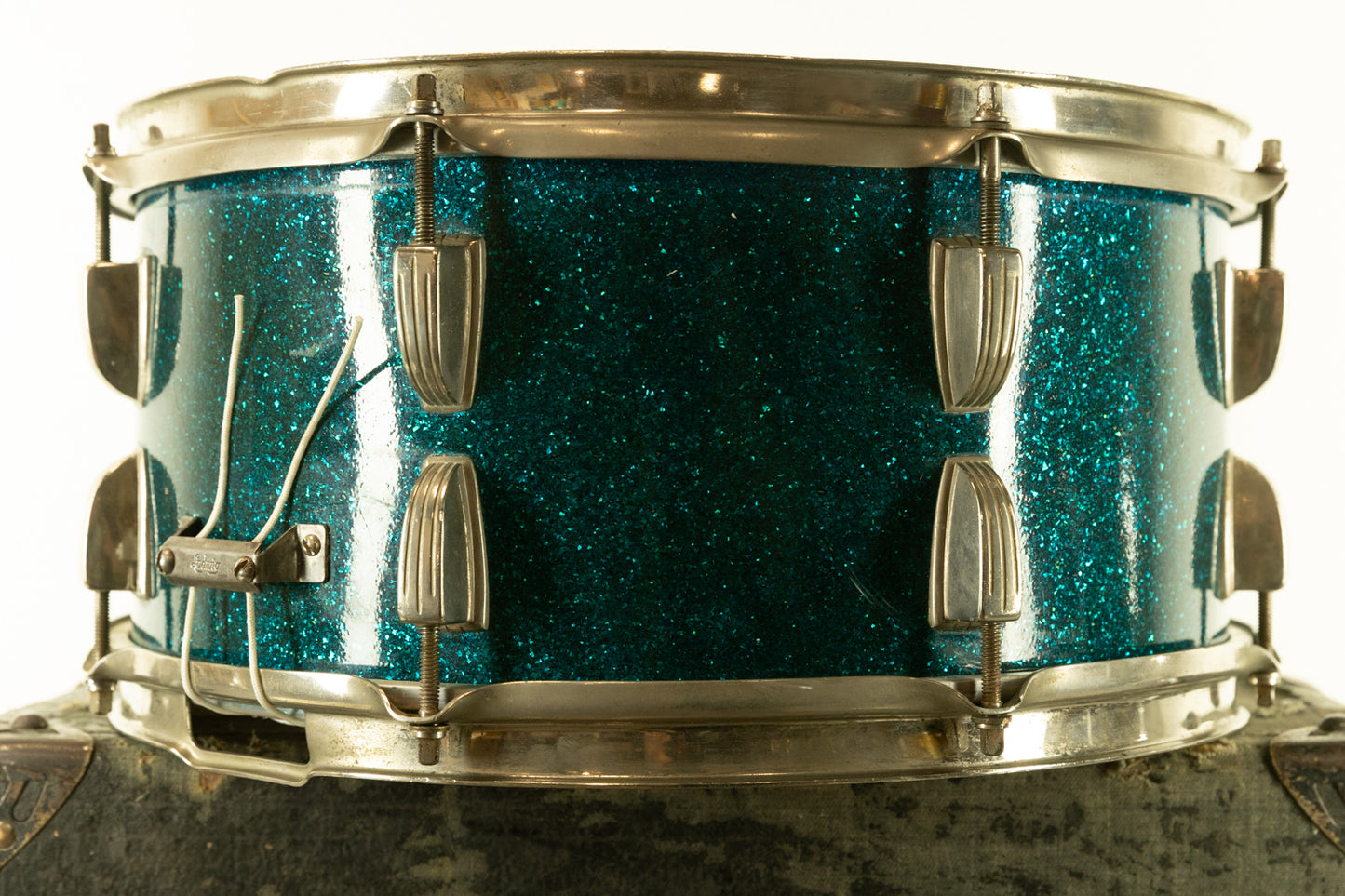 1950s WFL 6.5x14 Ray McKinley Aqua Sparkle Snare Drum