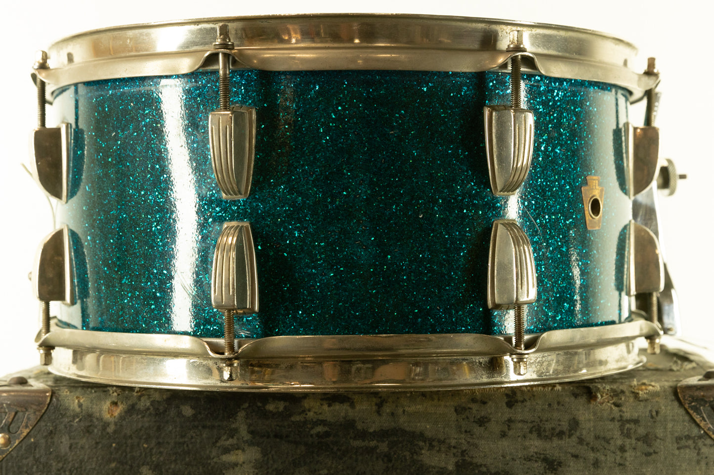 1950s WFL 6.5x14 Ray McKinley Aqua Sparkle Snare Drum