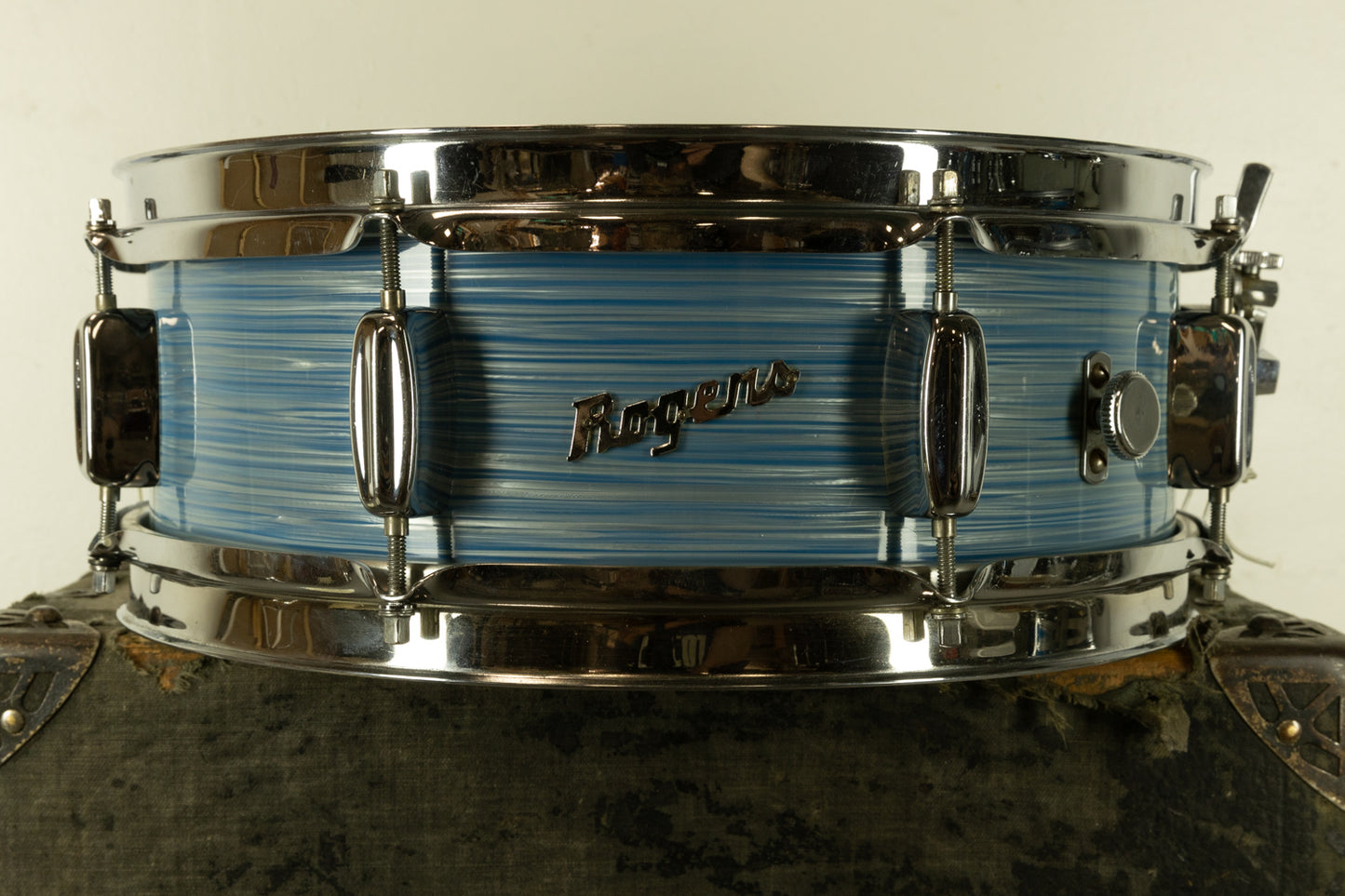 1960s Rogers 5x14 Light Blue Pearl Ripple Powertone Snare Drum