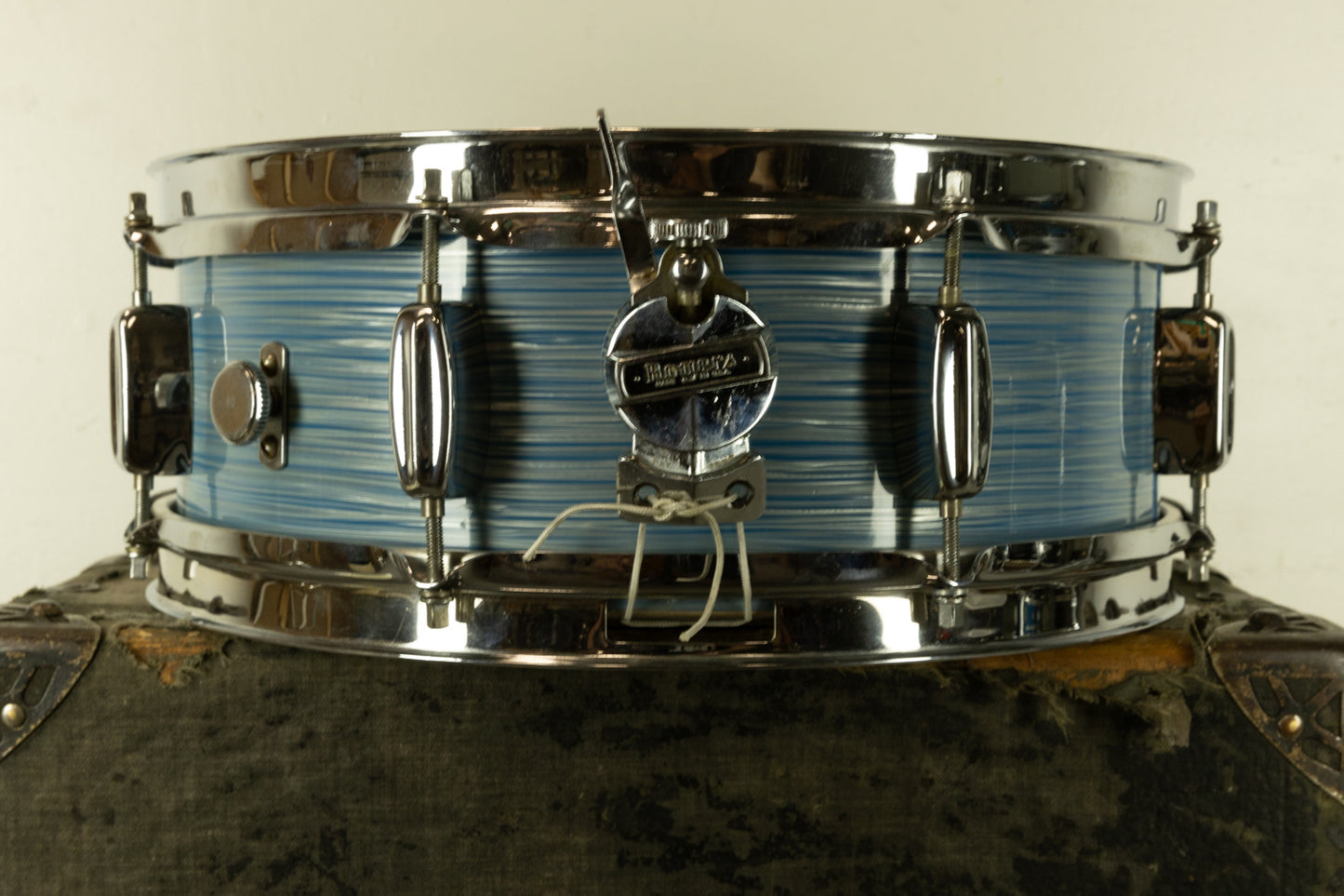 1960s Rogers 5x14 Light Blue Pearl Ripple Powertone Snare Drum