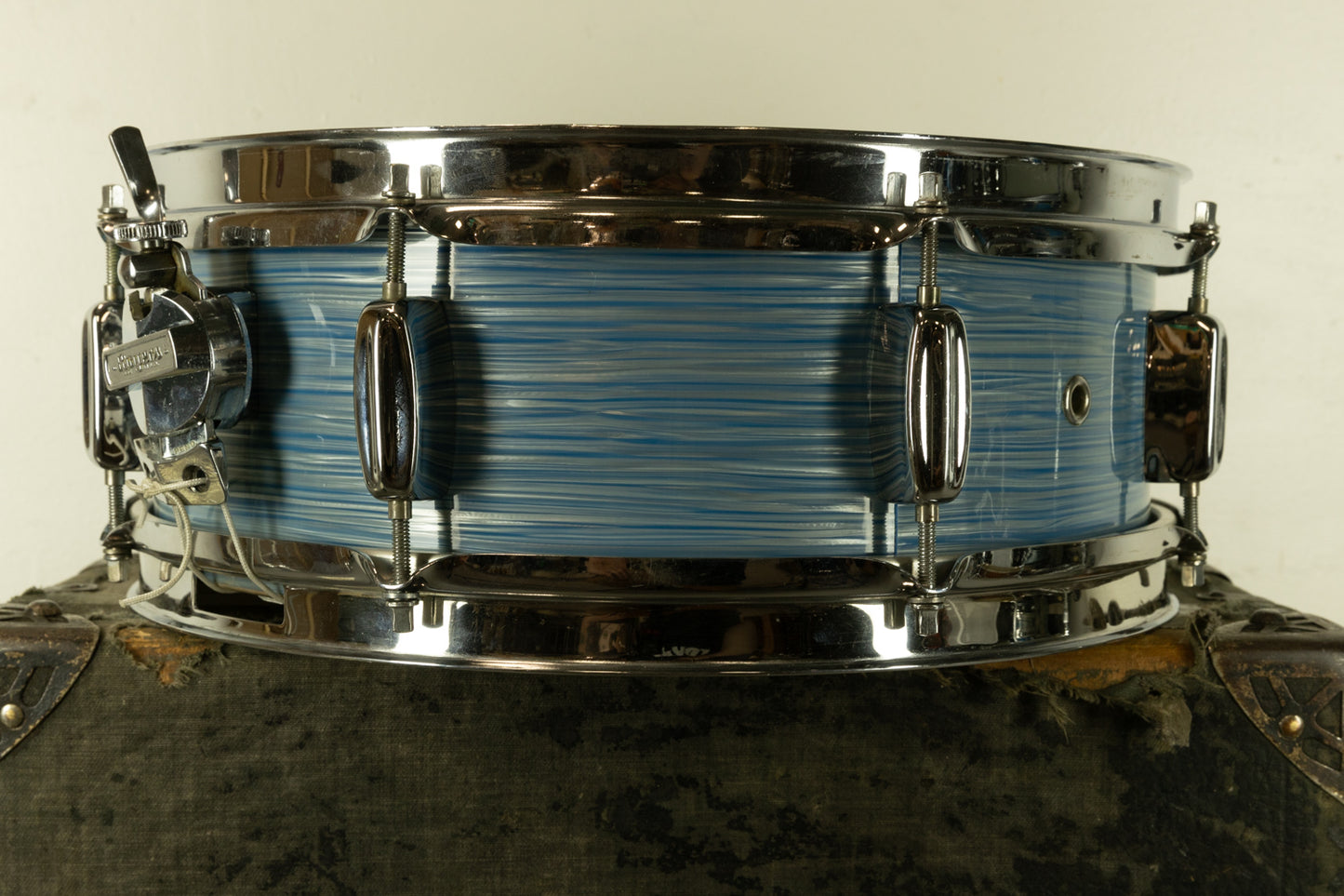 1960s Rogers 5x14 Light Blue Pearl Ripple Powertone Snare Drum