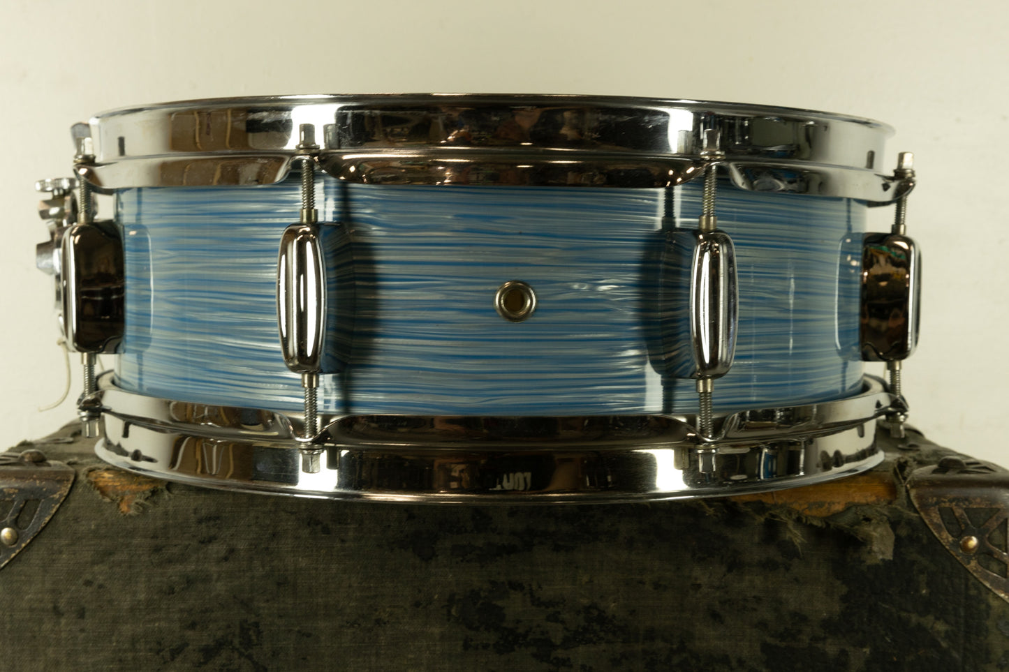 1960s Rogers 5x14 Light Blue Pearl Ripple Powertone Snare Drum