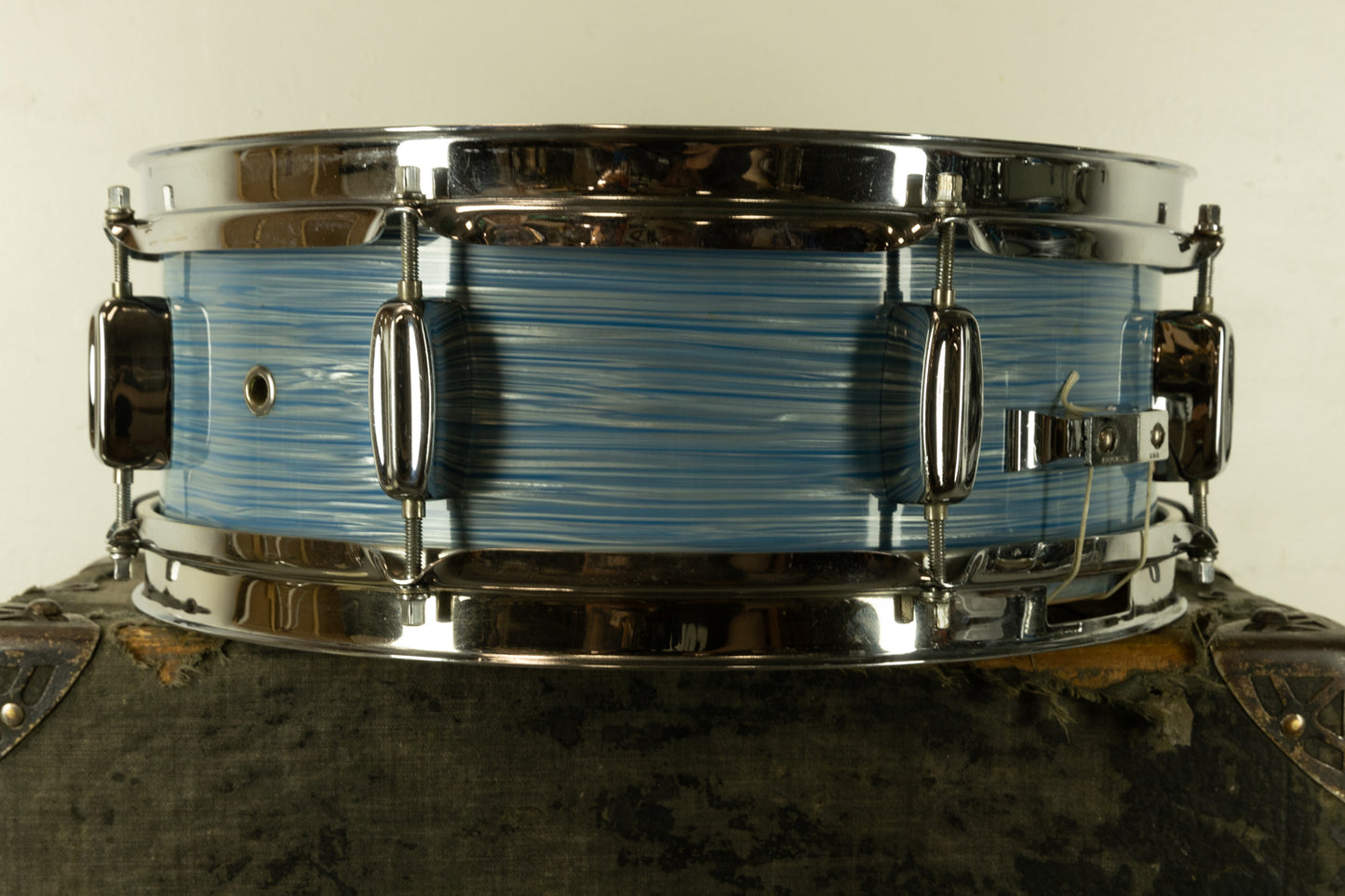 1960s Rogers 5x14 Light Blue Pearl Ripple Powertone Snare Drum