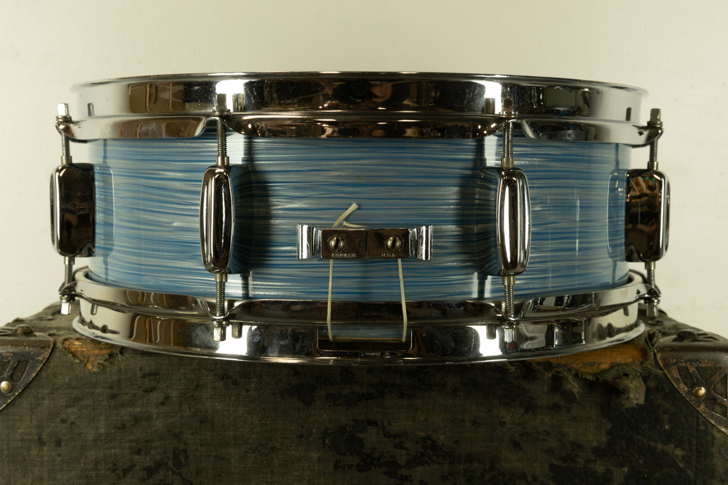 1960s Rogers 5x14 Light Blue Pearl Ripple Powertone Snare Drum