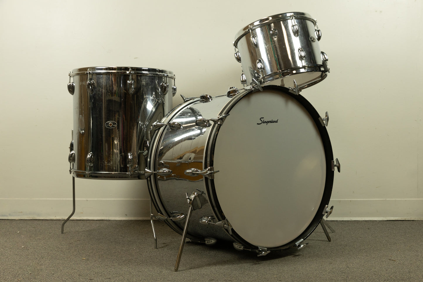 1970s Slingerland Chrome Over Wood 14x22 9x13 and 16x16 Drum Set