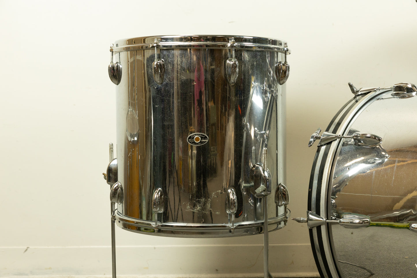 1970s Slingerland Chrome Over Wood 14x22 9x13 and 16x16 Drum Set