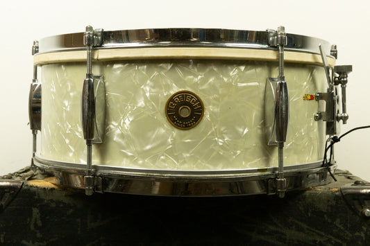 1960s Gretsch 5.5x14 White Marine Pearl Dixieland Snare Drum