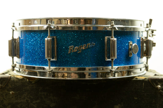 1960s Rogers 5x14 Blue Sparkle Pearl Powertone Snare Drum