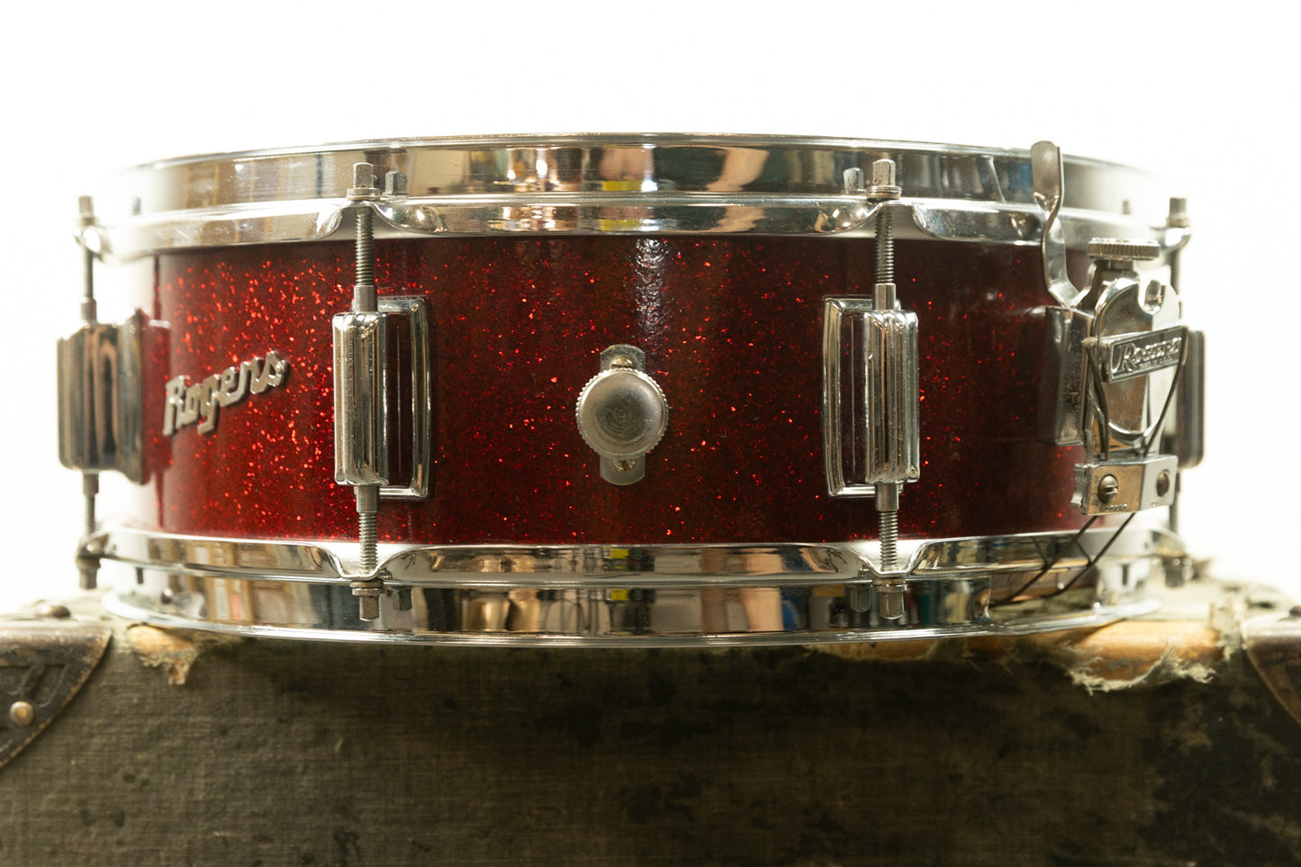 1960s Rogers 5x14 Red Sparkle Pearl Powertone Snare Drum