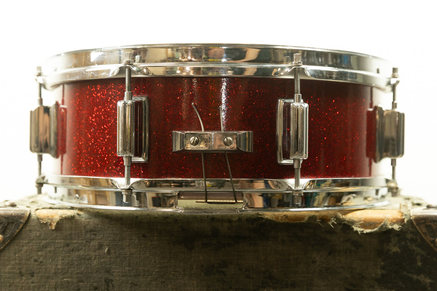 1960s Rogers 5x14 Red Sparkle Pearl Powertone Snare Drum