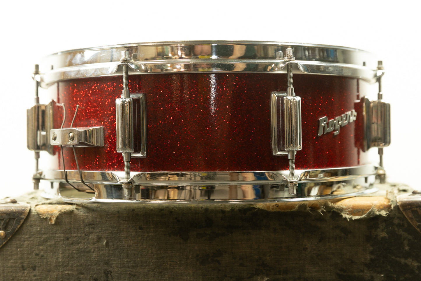 1960s Rogers 5x14 Red Sparkle Pearl Powertone Snare Drum