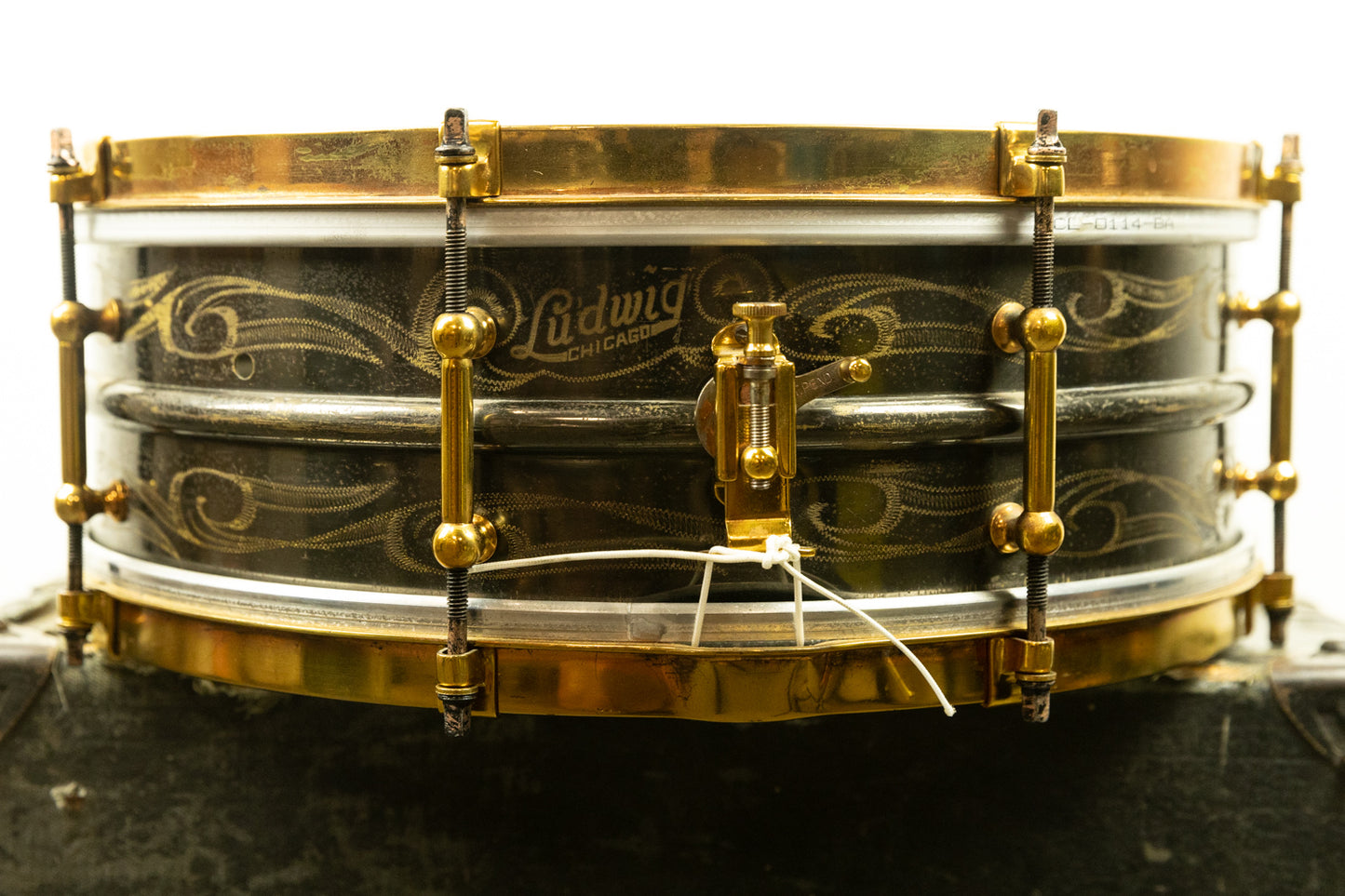 1920s Ludwig 5x14 Scroll Engraved Black Beauty Snare Drum