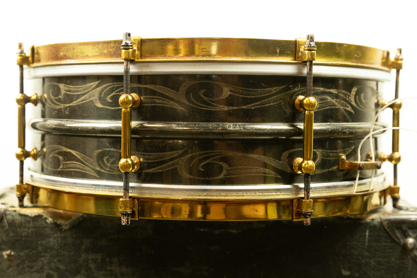 1920s Ludwig 5x14 Scroll Engraved Black Beauty Snare Drum