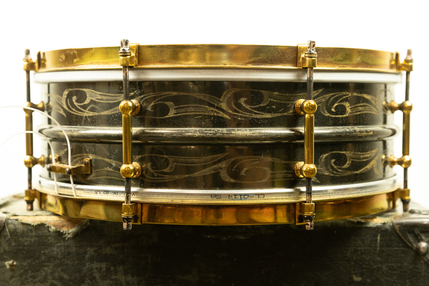 1920s Ludwig 5x14 Scroll Engraved Black Beauty Snare Drum
