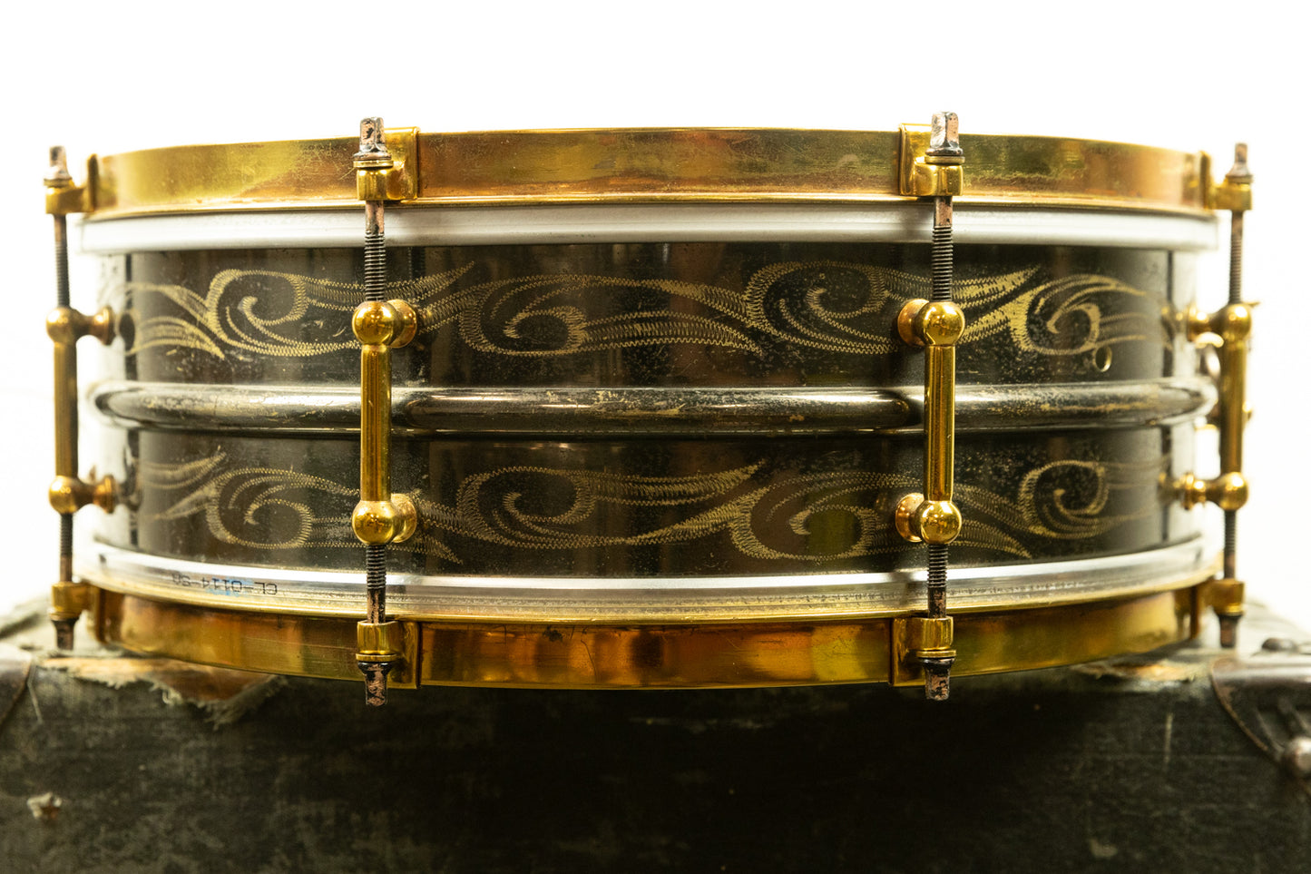 1920s Ludwig 5x14 Scroll Engraved Black Beauty Snare Drum