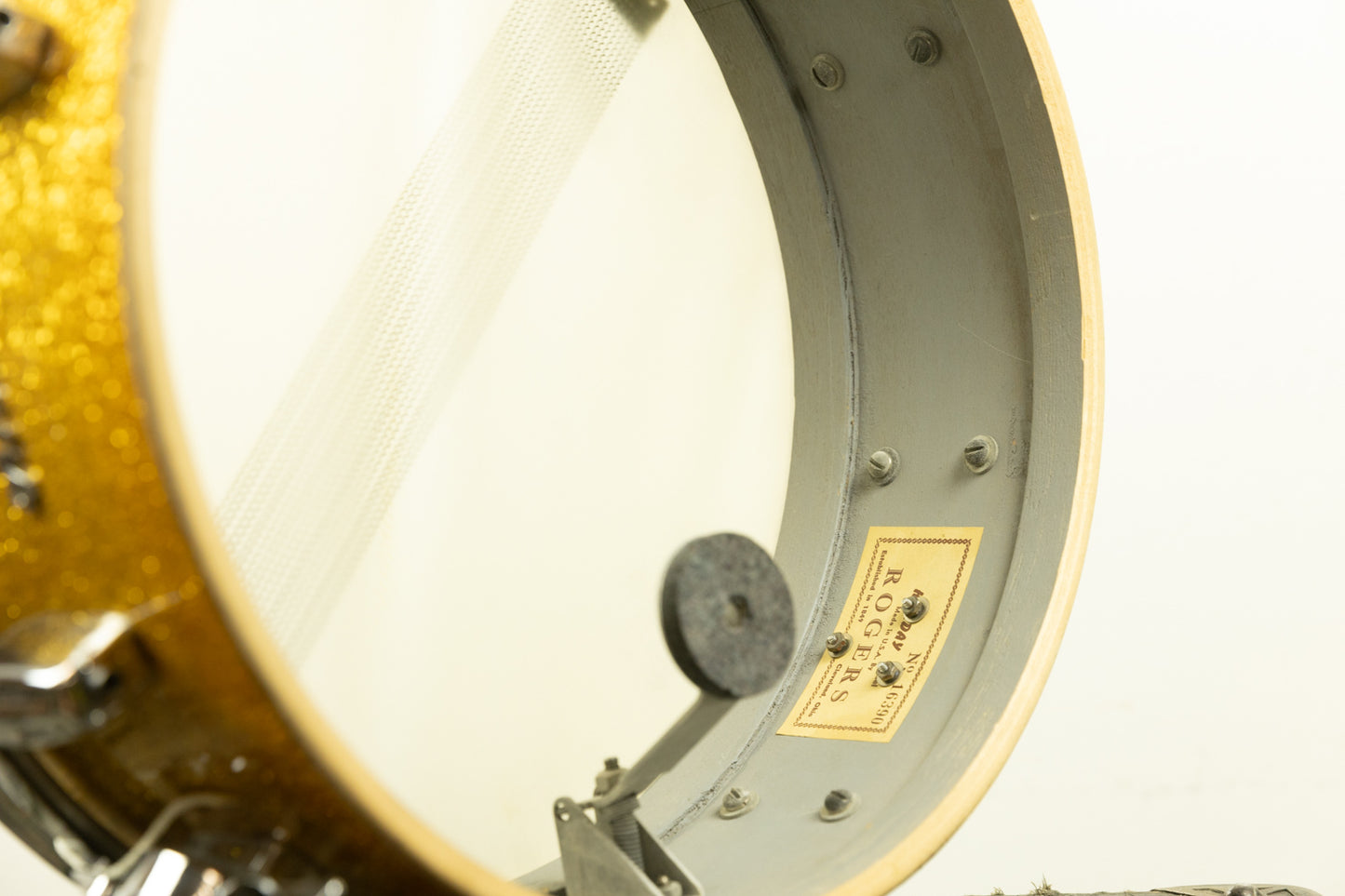 1960s Rogers 5x14 Sparkling Gold Pearl Holiday Snare Drum