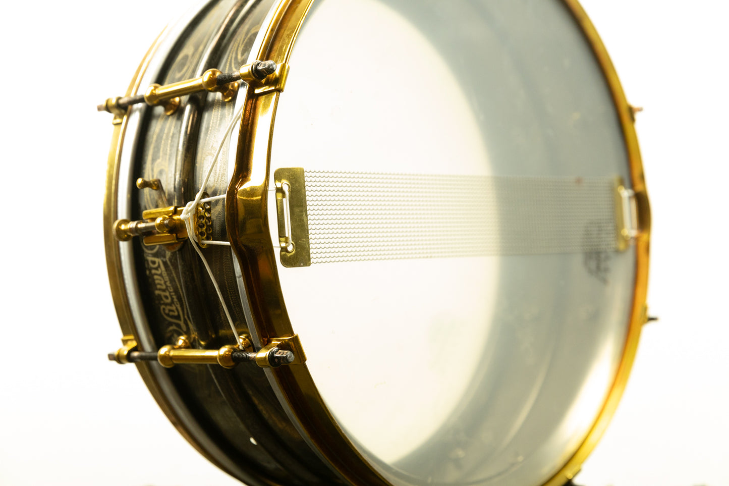 1920s Ludwig 5x14 Scroll Engraved Black Beauty Snare Drum