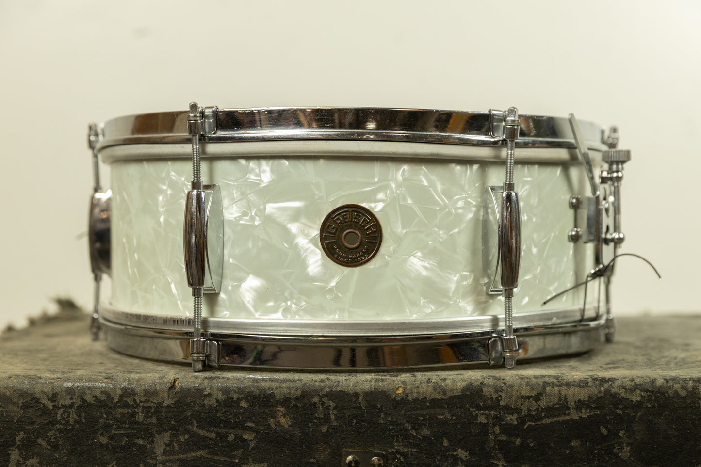 1960s Gretsch 5.5x14 White Marine Pearl Dixieland Snare Drum