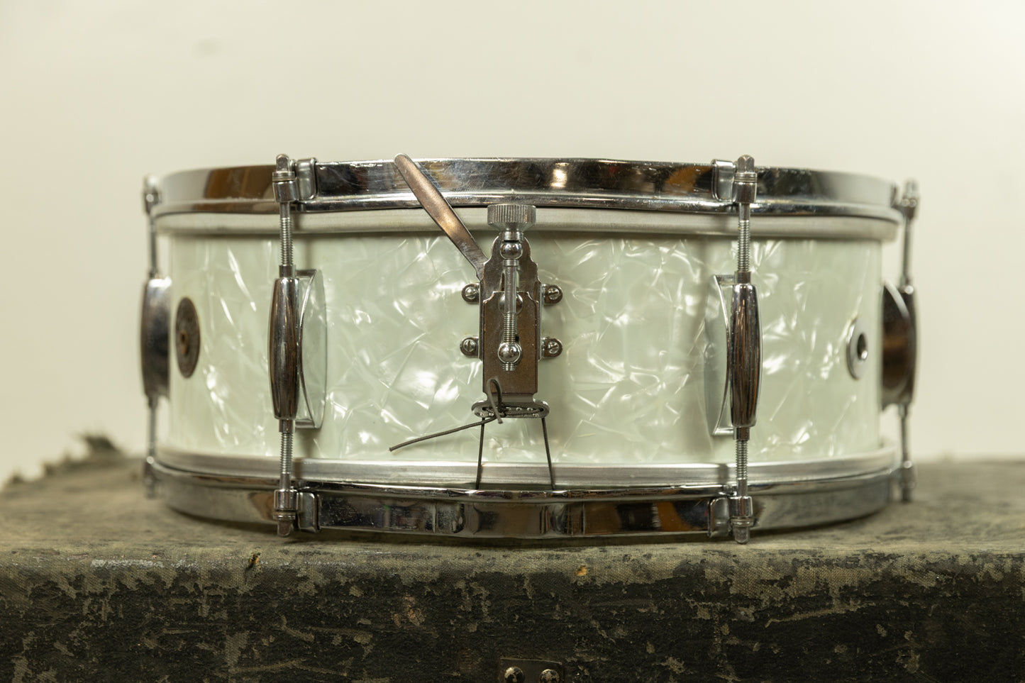 1960s Gretsch 5.5x14 White Marine Pearl Dixieland Snare Drum